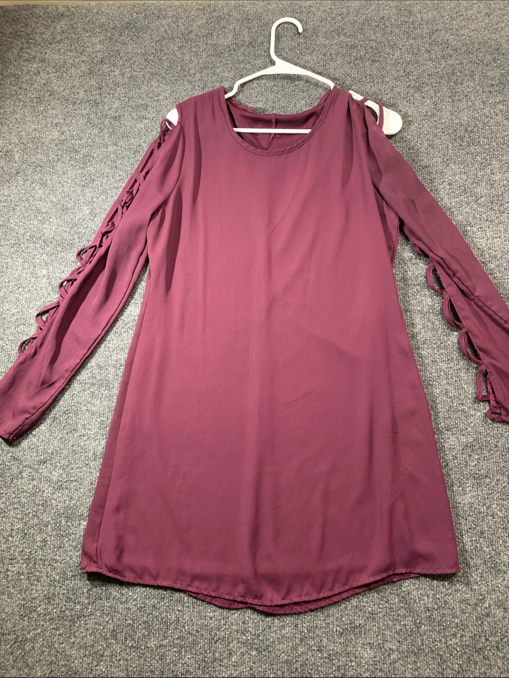 Liberty Love Plum Long-Sleeve Cold-Shoulder Dress with Lattice Sleeve Detail